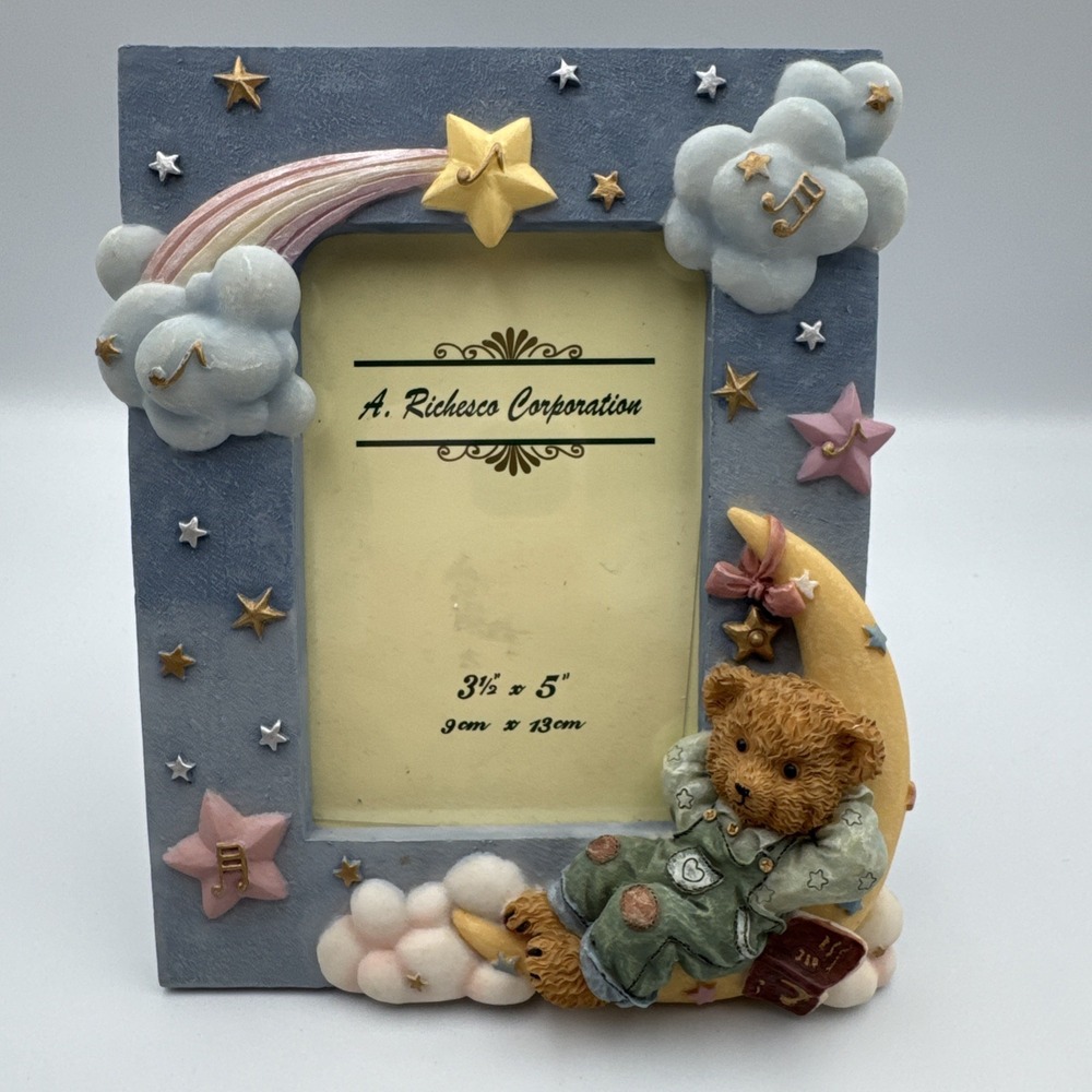 A. Richesco Resin Baby Picture Frame Bear‎ On A Crescent Moon Shooting Star